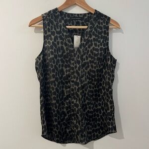 NWT Banana Republic Black and Green Leopard Print Blouse XSmall